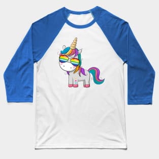 Cute unicorn with sunglasses colors of the rainbow. Baseball T-Shirt